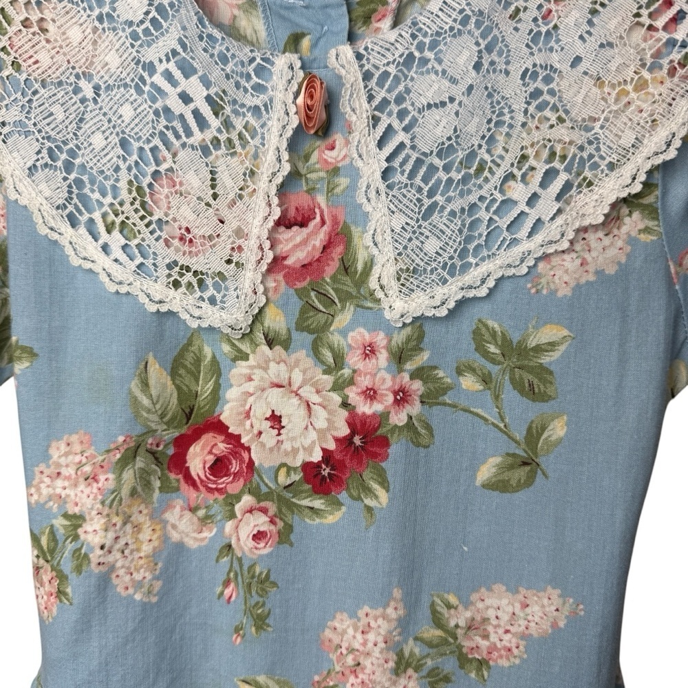 Swat VTG Little Girls Dress SZ 6 Floral Lace Ruffle Cottagecore Prairie Tie Belt - Picture 3 of 7